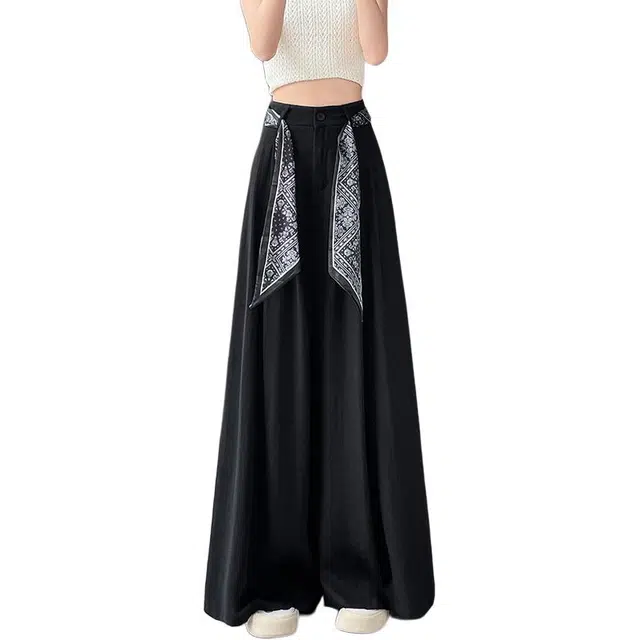 缪斯的诱惑 冰丝棉麻西装阔腿裤季高腰宽松大裤脚直筒拖地裤休闲裤 女款