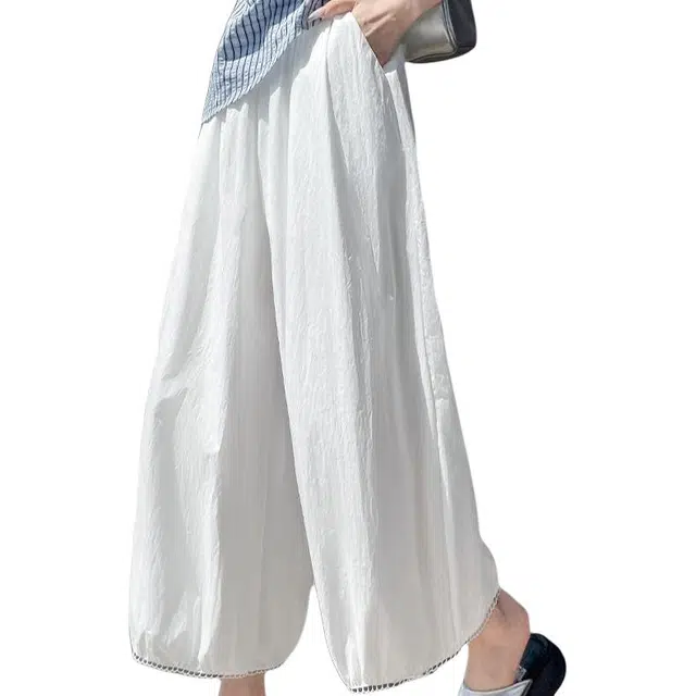 沐晓欣 韩系夏薄款镂空蕾丝花边灯笼裤九分显瘦洋气休闲裤 女款