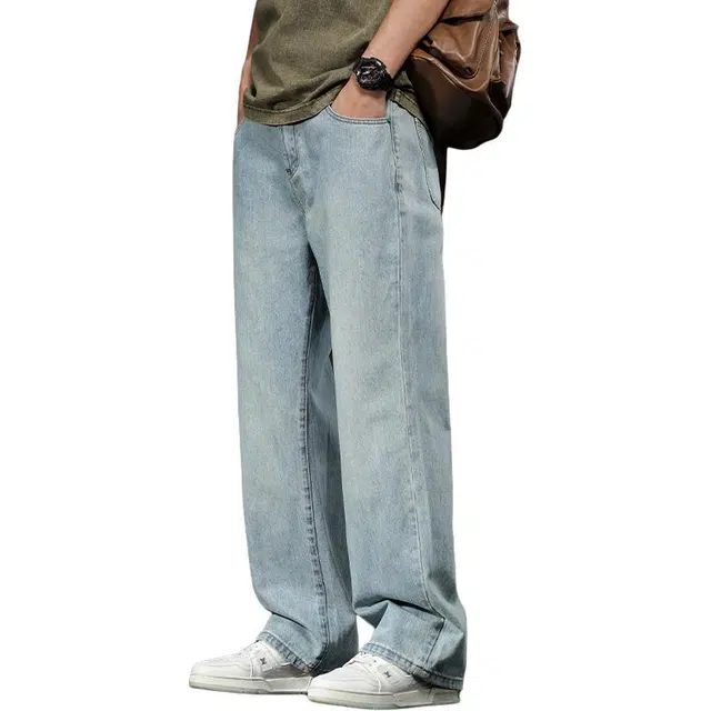 潮人榜 美式直筒宽松休闲阔腿牛仔裤 男女同款