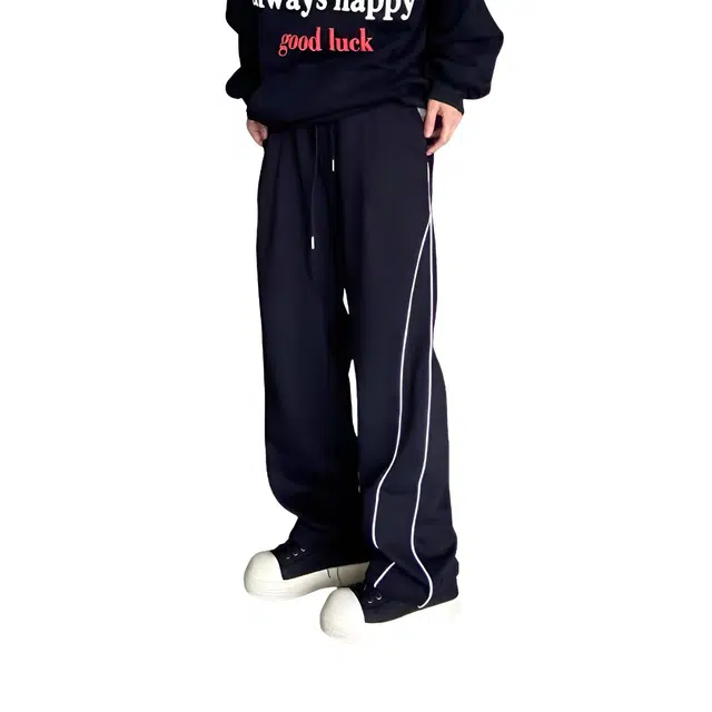 北欧攻略 美式复古宽松大码显瘦酷炫反光条直筒卫裤健身运动裤痞帅松弛感休闲裤 男女同款