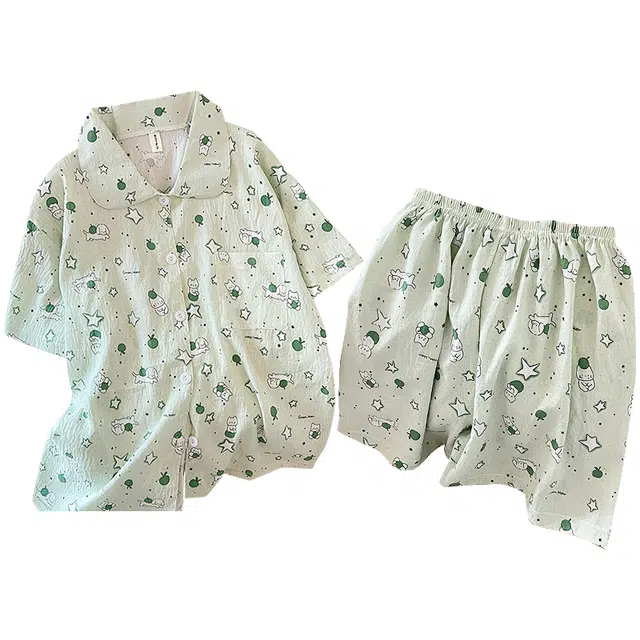 俏韵 翻领夏季云朵棉甜美可爱短袖短裤舒适薄款家居服可外穿睡衣套装 女款