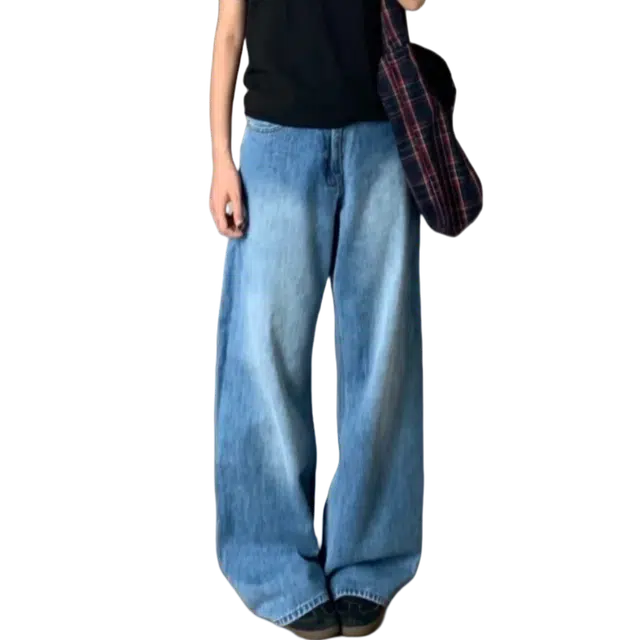 冈哉  美式高街复古个性水洗做旧渐变设计穿搭百搭基础款显高显瘦休闲潮流潮牌垂感直筒嘻哈街头痞帅炸街长裤牛仔裤 男女同款