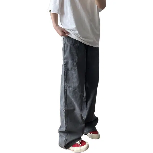 徐百货 美式复古水洗潮牌高街直筒显瘦休闲长裤设计感痞帅宽松百搭工装裤 男女同款