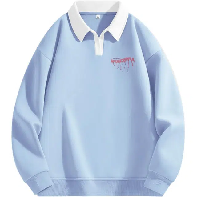 棉致 潮流百搭闪亮流星涂鸦翻领撞色学院风柔软舒适亲肤宽松落肩长袖卫衣 女款