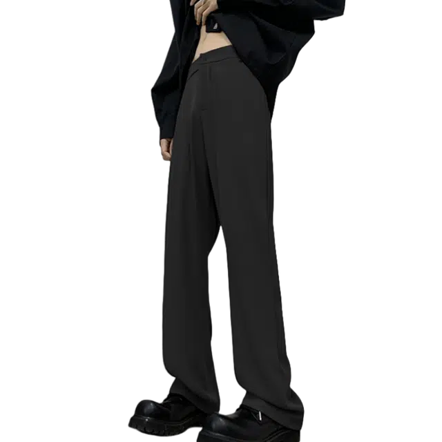 冈哉 美式个性速干透气清爽凉感纯色基础款松紧腰西裤百搭款高级感潮牌阔腿拖地裤遮肉显瘦舒适直筒宽松通勤遛弯裤休闲裤 男女同款