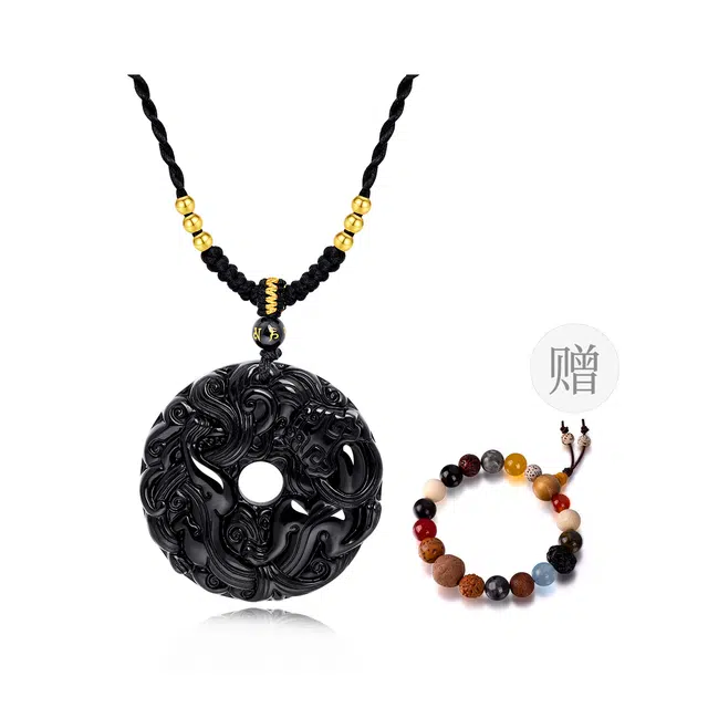 【貔极泰来丨足银】 老凤祥 招财貔貅平安扣 新中式八方来财 吸金貔貅财源滚滚 潮流百搭复古 可调节#好运 黑曜石 项链 男女同款情侣款