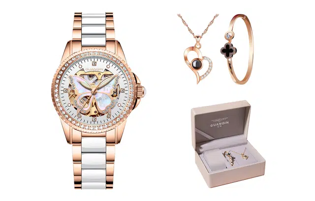 冠琴 女士手表女款时尚蝴蝶腕表 自动机械机芯 陶瓷表带 国表 女表 镂空表盘