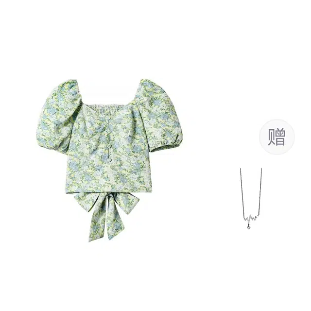 识恩 法式甜美田园风撞色格纹荷叶边短袖女夏季宽松上衣衬衫 女款