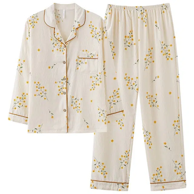 俏韵 翻领春季云朵棉简约风长袖甜美可爱舒适薄款家居服可外穿睡衣套装 女款