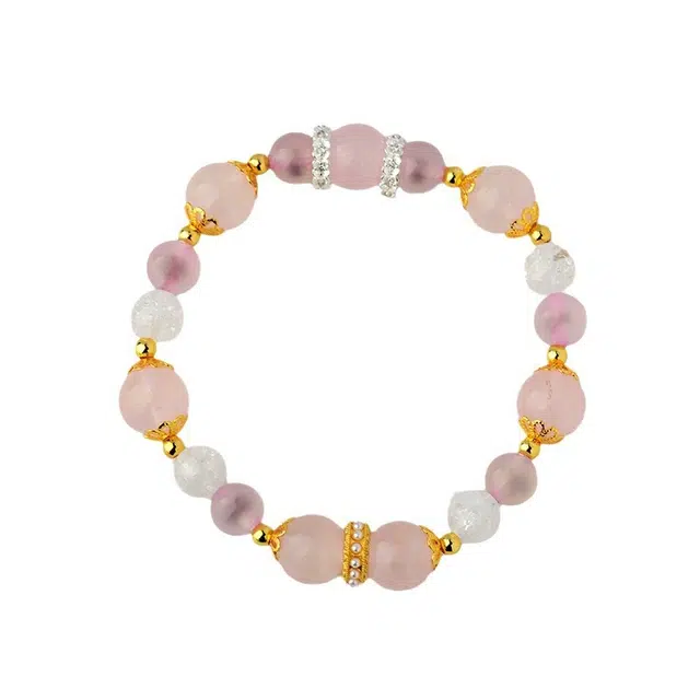 全年红 粉晶糖心半糖爆花晶串珠清新甜美时尚 粉水晶 手串 女款