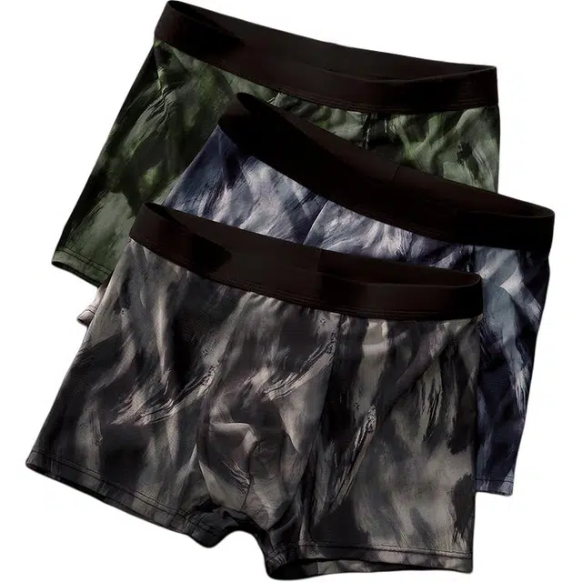 潞优野 冰丝网纱四角裤大理石纹理时尚青年宽松大码抑菌亲肤平角内裤 男款