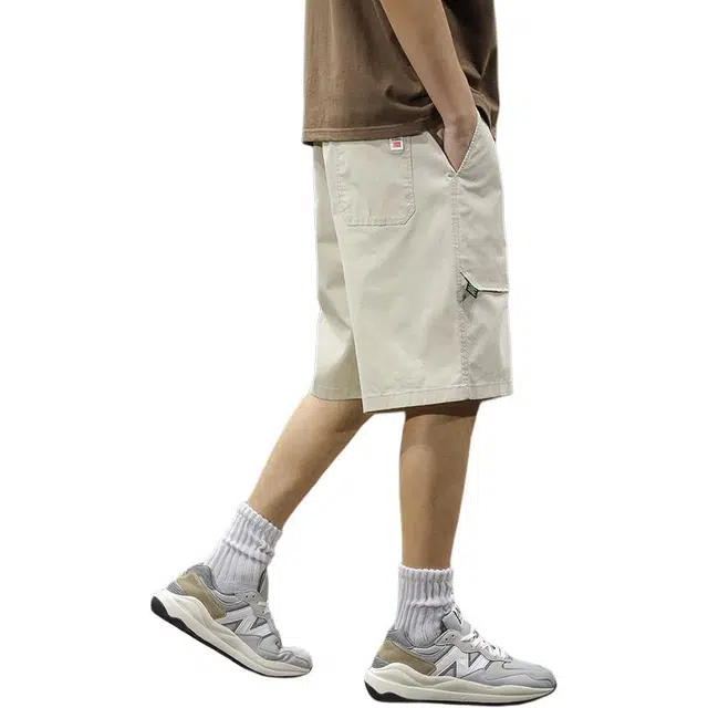 前进牛 美式极简风潮牌纯色做旧水洗高级感城市机能潮流直筒工装夏季大码百搭五分中裤潮休闲短裤 男女同款