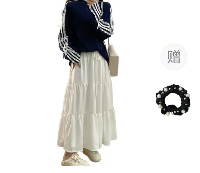 雾闪闪 大码女装芭蕾少女风蕾丝宽松卫衣蛋糕长裙两件套长袖裙装套装 女款