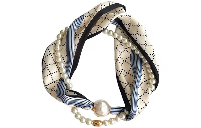 优幽兰 优雅气质轻奢风磁吸扣珍珠小长条领巾百搭时尚护颈围脖子懒人职业装饰锁骨搭配衬衫薄款围巾高级感 丝巾 女款