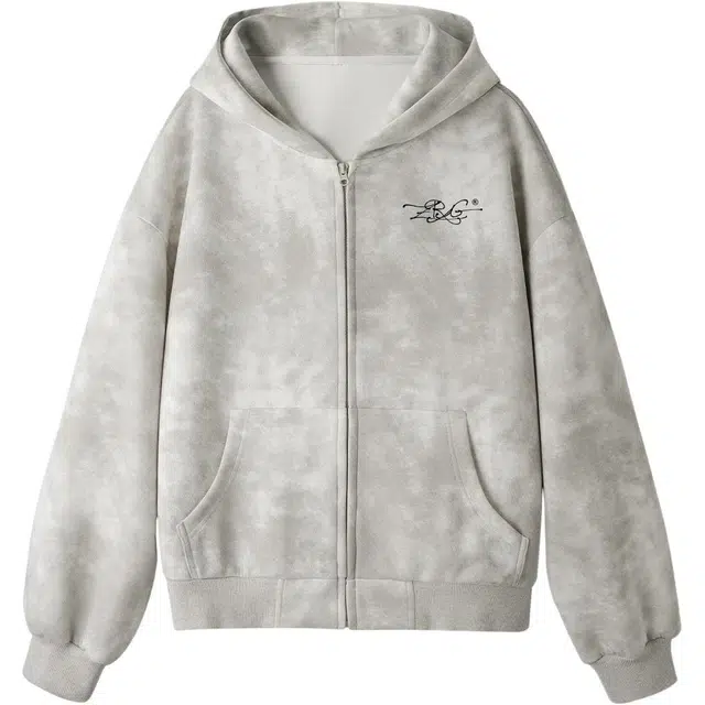 梓润格 美式港风校园风时尚潮流两穿扎染高级痞帅重磅小众印花字母春秋款休闲百搭慵懒风连帽外套潮牌舒适宽松开衫高街帽衫卫衣 男女同款