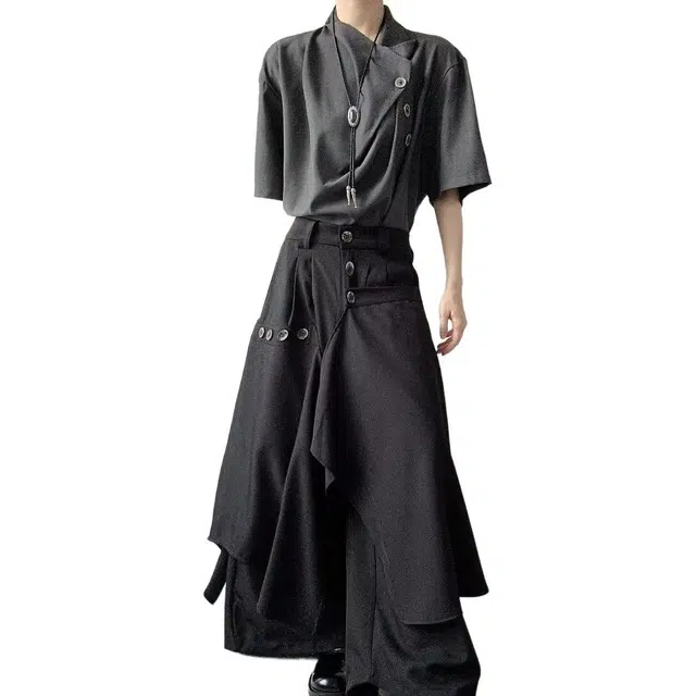 袋鼠 设计感日系暗黑个性不规则小众高级宽松山本裙裤阔腿裤休闲裤 男女同款