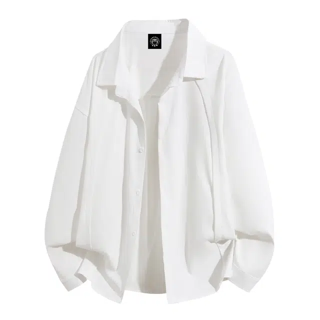 吾皇猫 韩国轻熟风慵懒感痞帅宽松舒适纯色简约垂感潮流百搭开衫翻领长袖衬衫 男女同款