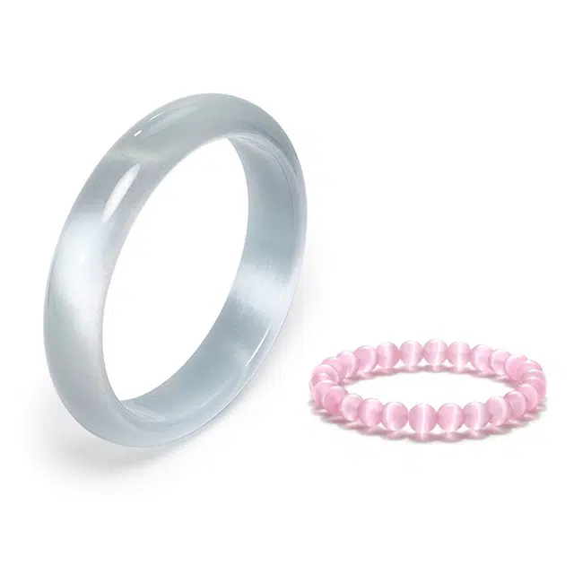 【精选高品质】 岁月静好 冰蓝贵妃镯繁花似锦套装 新中式 精致复古 清冷感 氛围感 高级贵气 一步一响 #好运 玻璃猫眼 手镯 男女同款情侣款