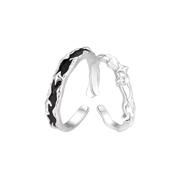 福柚 【免费刻字&代写贺卡】星河万里 钟爱久久 发光小众轻奢对戒 素圈表白礼盒装 合金 戒指 男女同款情侣款