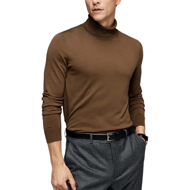 丹宁哲学 重磅高领纯色修身型套头针织衫 男款