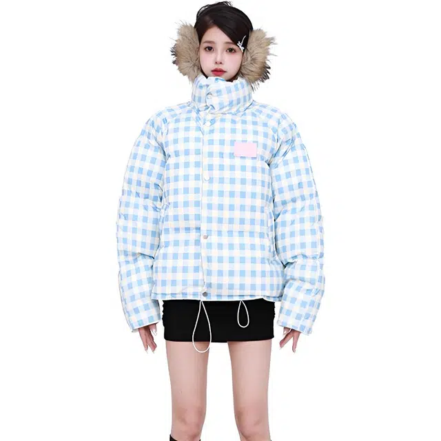 柏黛妃 格子立领加厚面包服外套棉服 女款