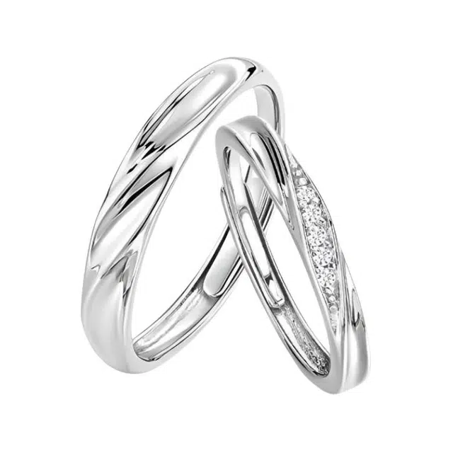 福柚 【免费刻字&代写贺卡】共渡爱河对戒 莫比乌斯轻奢高级感时尚简约开口对戒 一对可调节开口戒 合金 戒指 男女同款情侣款