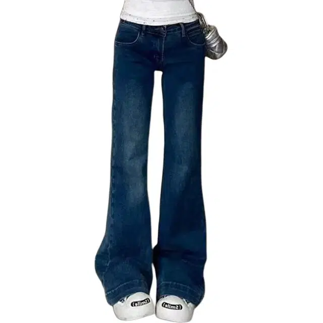 爱肯 美式复古高街简约中腰风做旧水洗宽松垂感百搭弹力柔软不硬微喇牛仔裤 男女同款