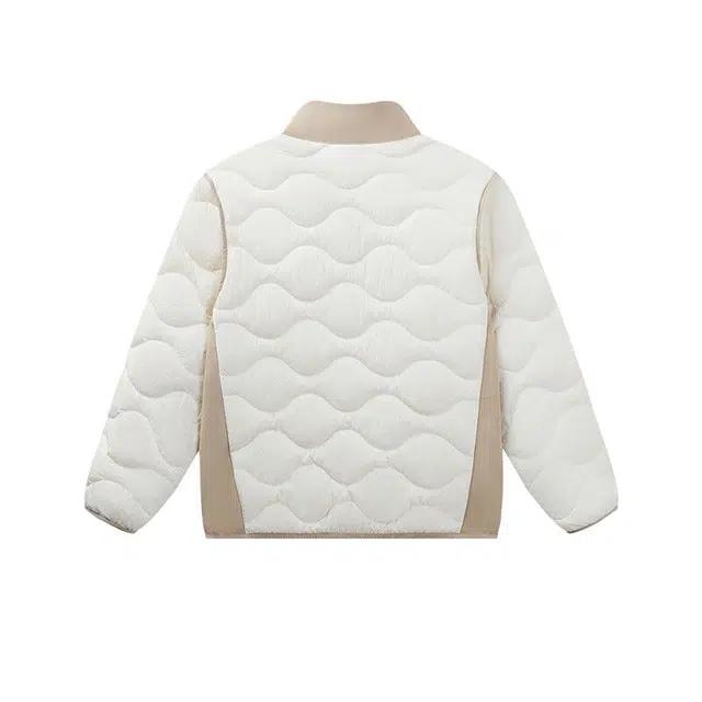 安踏儿童 拼色拉链立领舒适透气百搭休闲运动羽绒服 象牙白 青少年