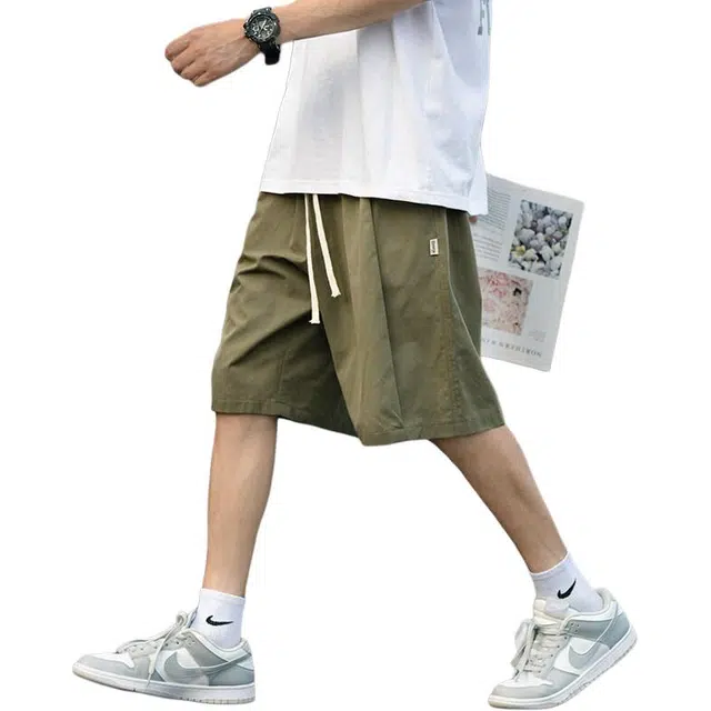 顶峰保罗 凉感舒适纯色简约百搭直筒五分裤纯棉薄款宽松小众高级感潮牌阔腿运动休闲短裤 男女同款