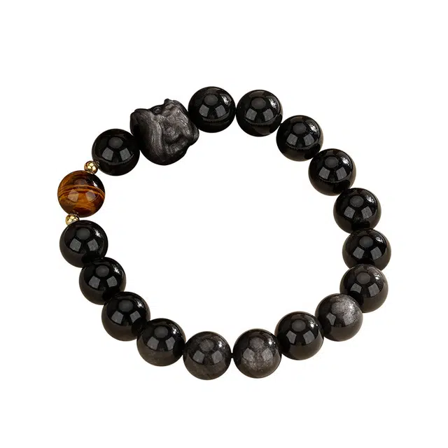 潮宏基 醒狮  新中式轻奢小众简约时尚个性日常天然 黑曜石 手串 男款