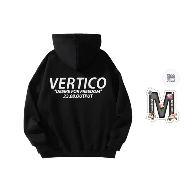 棉购 美式潮牌小众设计感字母印花慵懒风连帽宽松休闲百搭卫衣 男女同款 黑色