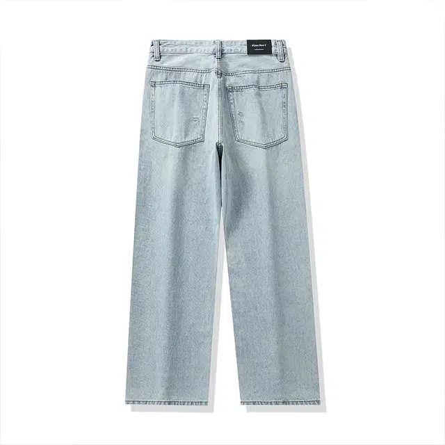 希越 宽松直筒美式潮牌复古水洗休闲牛仔裤 男款