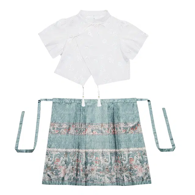 沐晓欣 新中式高腰合身立领植物花卉适中短袖裙装套装 女款