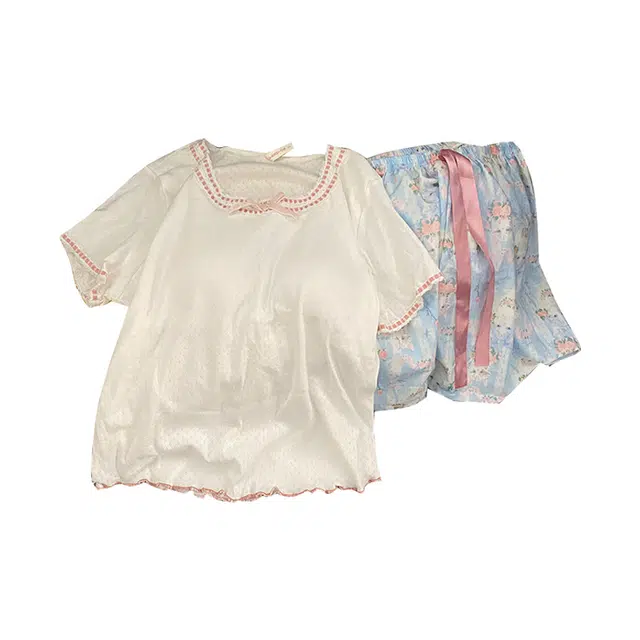 顶瓜瓜 夏季女透气舒适休闲短袖两件套家居服睡衣套装 女款