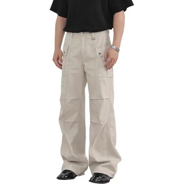 徐百货 美式潮牌水洗做旧褶皱工装高街直筒微喇休闲牛仔裤 男女同款