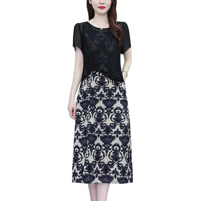 沐晓欣 夏季两件套时尚气质百搭休闲洋气女装显瘦裙简约裙装套装 女款