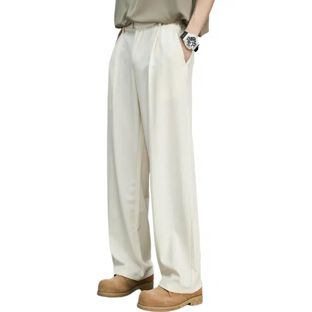 隐狼世家 男夏季时尚轻奢莱赛尔天丝垂感直筒阔腿西装裤休闲裤 男款