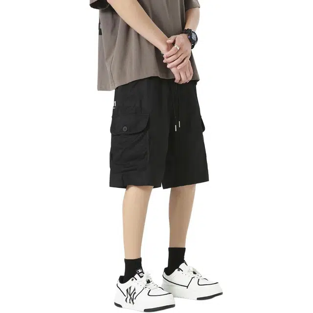 协协乐 机能风美式潮牌夏季薄款凉感透气高街大口袋宽松直筒百搭休闲运动五分中裤工装短裤 男款