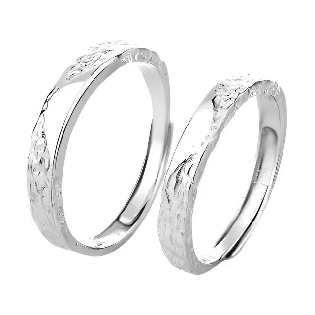 福柚 【免费刻字&代写贺卡】甜蚀冰川钟爱久久新中式高级简约时尚素圈 好运甜美浪漫 银色 礼盒款好运 合金 戒指 男女同款情侣款