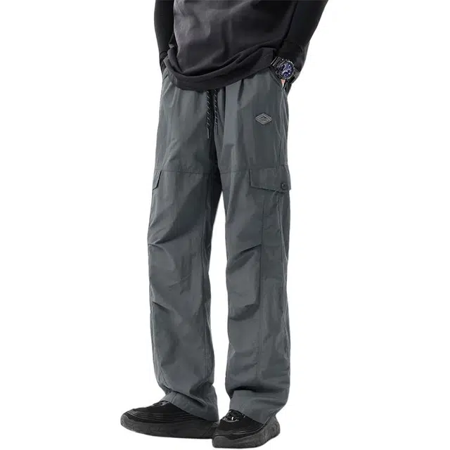 顶峰保罗 山系户外冰丝凉感舒适直筒长裤美式褶皱伞兵宽松小众百搭登山徒步运动阔腿休闲裤 男女同款