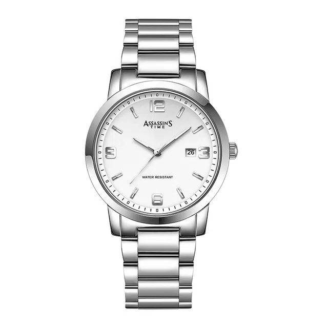 时间刺客 石英机芯 钢表带 国表 男表 白色表盘