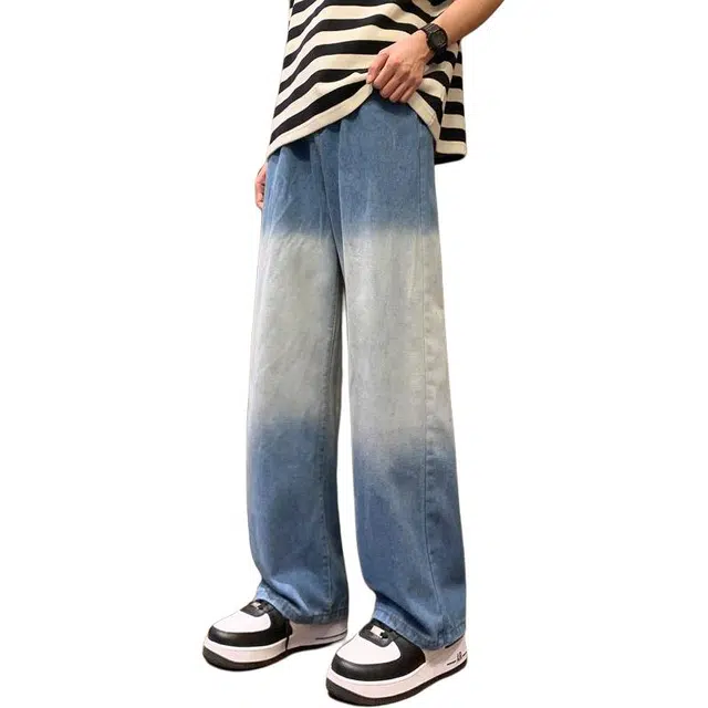 宝米卡 美式高街渐变潮牌直筒裤小众宽松阔腿长裤牛仔裤 男女同款