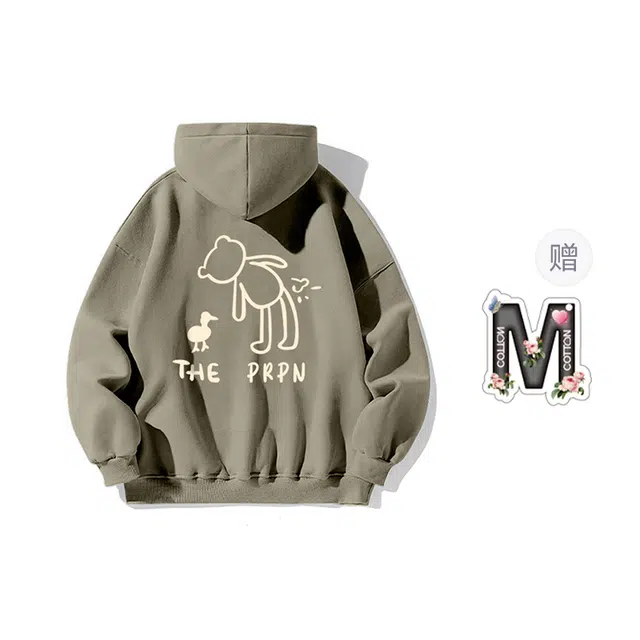 棉购 美式简约卡通印花连帽宽松设计感休闲百搭长袖卫衣 男女同款