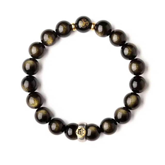 【匠心手作 12生肖专属菩萨】 灵菲 平安招财生肖本命佛精品级金曜石烫金黑玛瑙珠 新中式蛇年本命年#好运 黑曜石 手串 男女同款情侣款