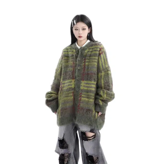 欧阳喜 美式复古高级感宽松慵懒风外套毛衣 女款