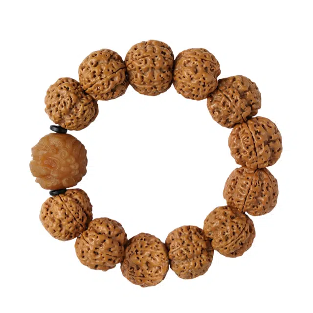 宣华意 精品五瓣 尼泊尔原籽精品文玩配饰雕刻招财貔貅盘玩佛珠单圈 金刚菩提 手串 男女同款情侣款