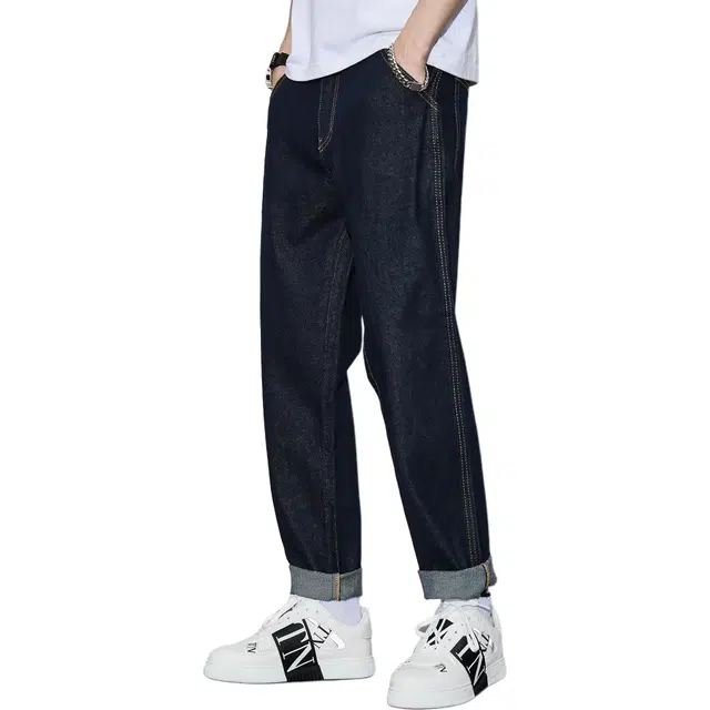 隐狼世家 男士夏季薄款潮牌高街复古丹宁原色直筒宽松长裤子牛仔裤 男款