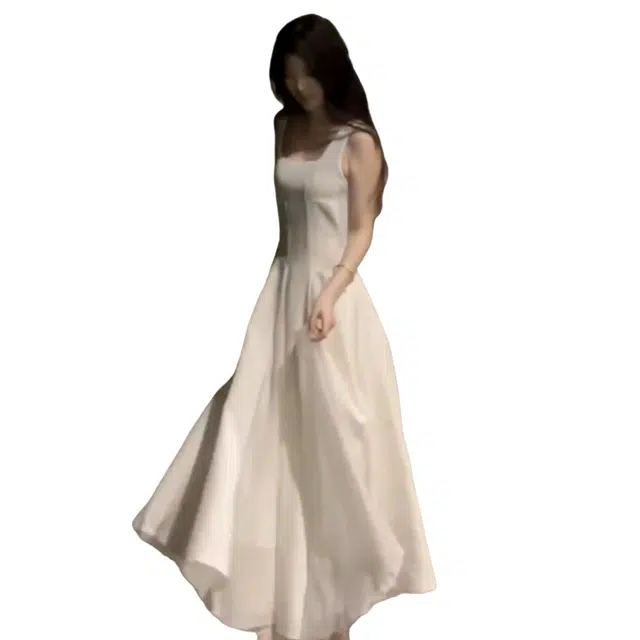 敲模女孩 法式纯狱风气质高级感纯色长裙无袖连衣裙 女款