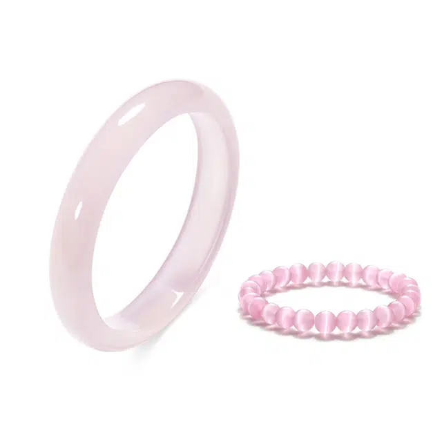 【精选高品质】繁花似锦桃花粉贵妃镯套装叠戴新中式国潮古风气质美人镯一步一响高级清冷感 岁月静好 #好运 玻璃猫眼 手镯 男女同款情侣款