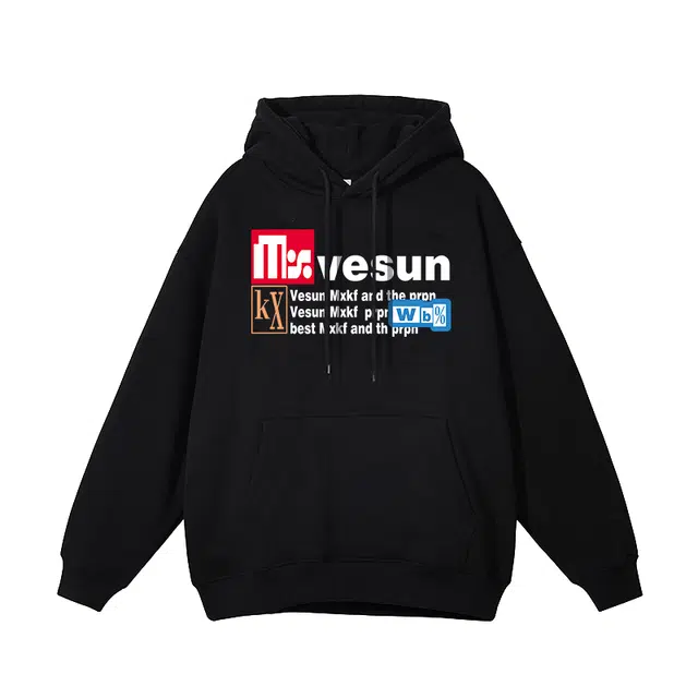 棉购 连帽拼接字母图案长袖卫衣 男女同款 黑色